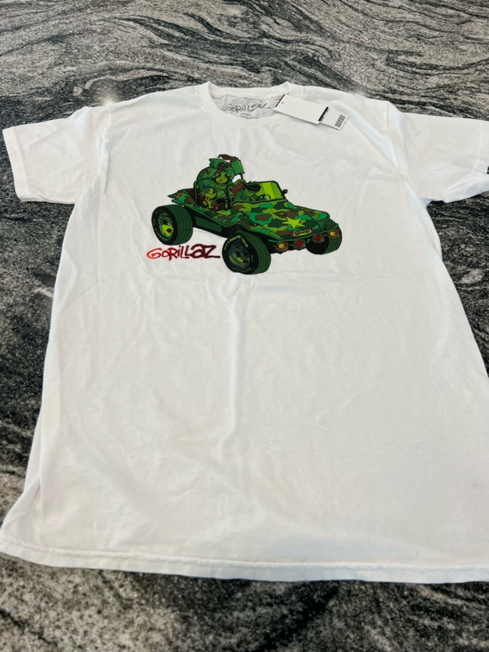 Urban Outfitters White Glorillaz Tee with Green Camo Car Graphic